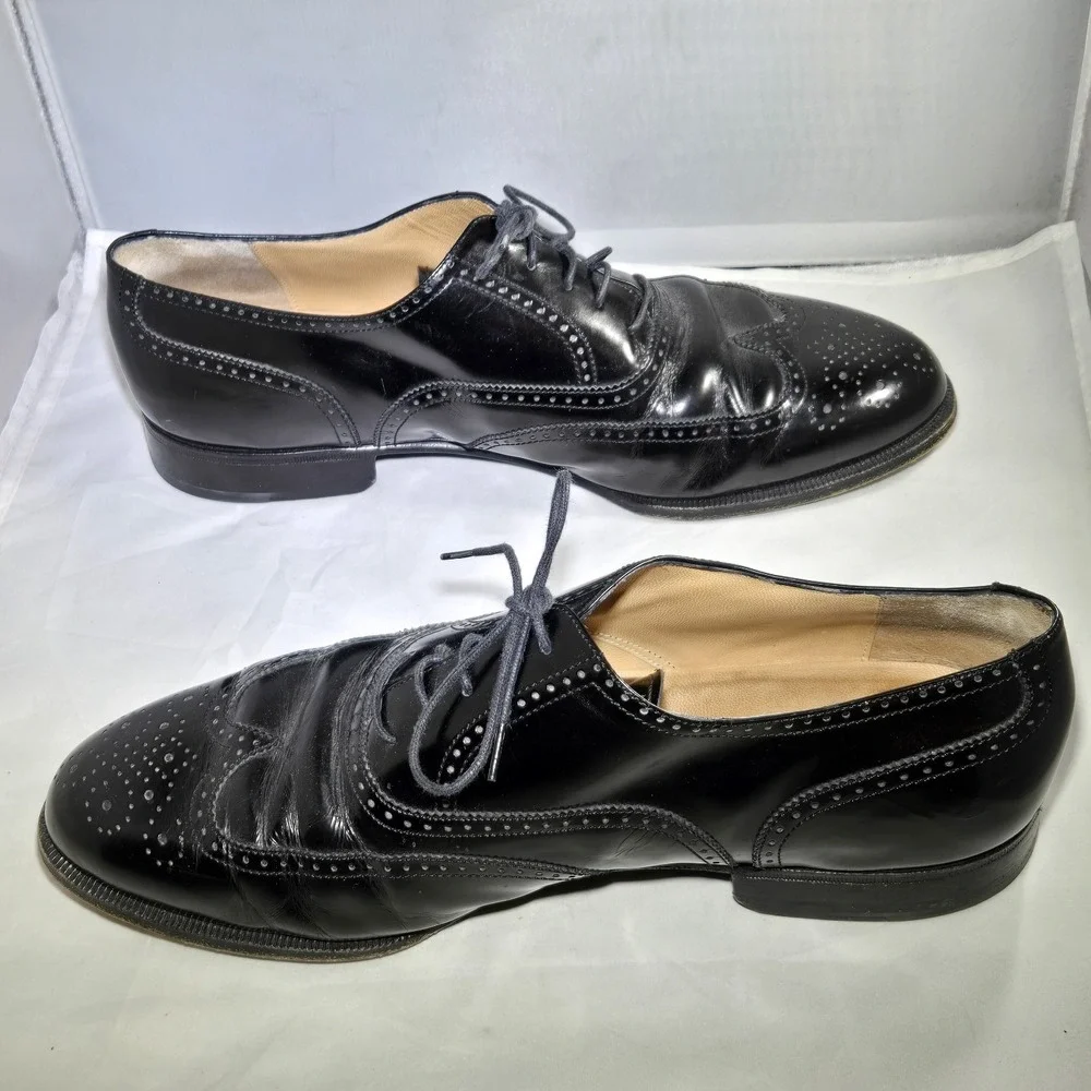 Salvatore Ferragamo Wingtip Mens 11 3E Black Leather Oxford Shoes Italy